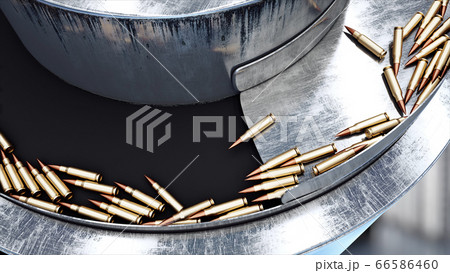 Process of production of bullets. Industrial concept. Factory equipment and macine. Steel. 3d rendering. 66586460