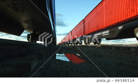 Freight train with cargo containers. Logystic concept. 3d rendering. 66586514