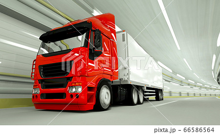 red truckin a tunnel. fast driving. 3d rendering. 66586564