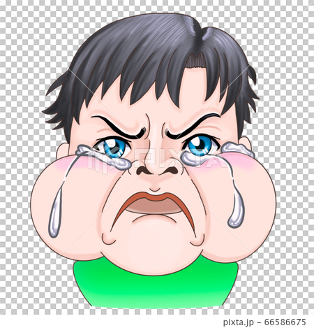 怒りのあまり頬を膨らませ 涙を流し泣く男性のイラスト素材 66586675 Pixta