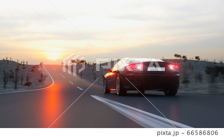 Black sport car on road, highway. Very fast driving. 3d rendering. 66586806