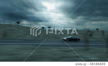 Black sport car on road, highway. Very fast driving. 3d rendering. 66586809
