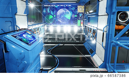 Space ship futuristic interior. Sci fi view. 3d rendering. 66587386