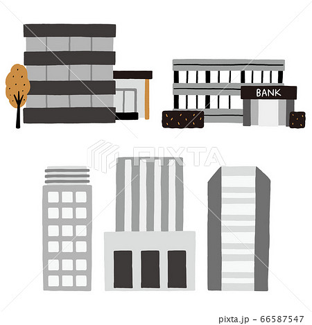 役所 銀行 会社のビルのセットのイラスト素材