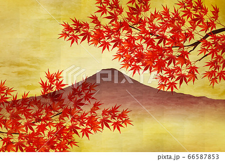 紅葉 もみじ 富士山 背景のイラスト素材
