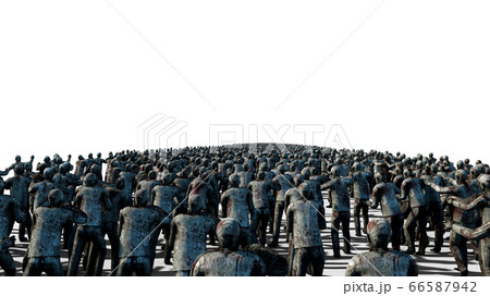 A large crowd of zombies. Apocalypse, halloween concept. isolate on white. 3d rendering. 66587942