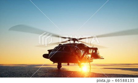 Military helicopter UH-60 Black hawk, wonderfull sunset. 3d rendering. 66588135