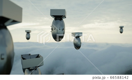 Falling bombs against the dark sky. Atom bomb. 3d rendering 66588142