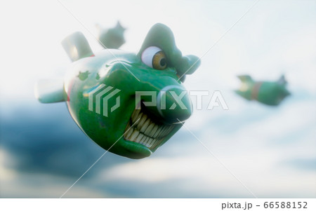 Falling crazy bombs against the dark sky. Funny bombs. 3d rendering. Falling crazy bombs against the dark sky. Funny bombs. 3d rendering. 66588152