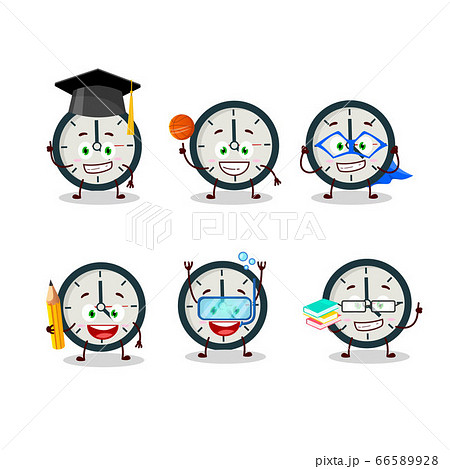 School student of clock cartoon character with various expressions 66589928