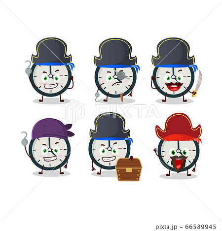 Cartoon character of clock with various pirates emoticons Cartoon character of clock with various pirates emoticons 66589945