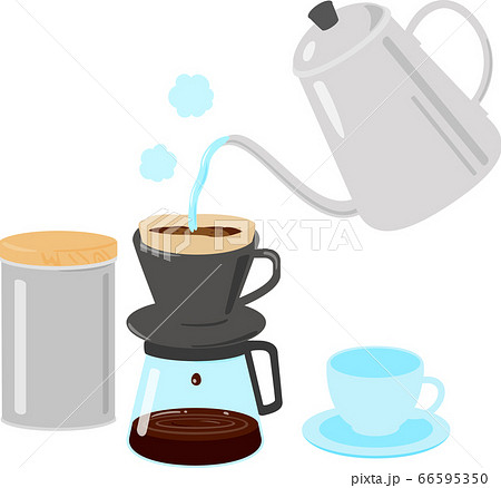 ドリップコーヒーを淹れるシーンのイラスト素材