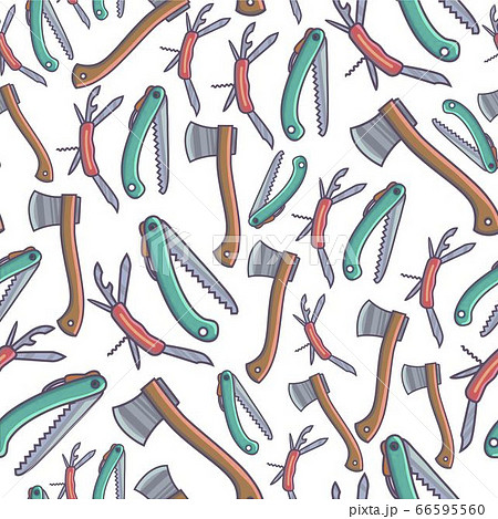 Hatchet and portable saw, tools and instruments seamless pattern 66595560