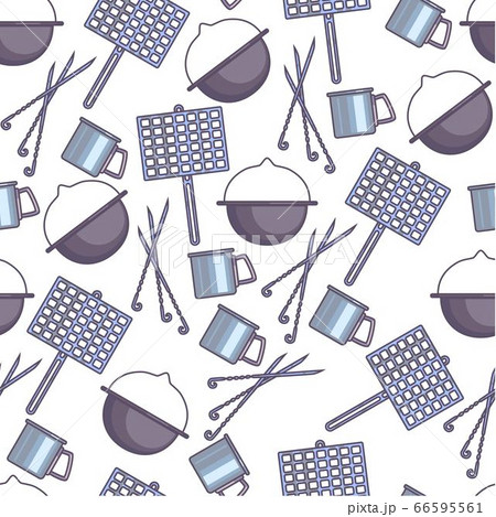 Kitchenware for cooking on picnic outdoors seamless pattern 66595561