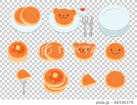 可愛いホットケーキと食器のイラストセットのイラスト素材 66596376 Pixta