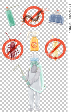 Extermination worker and pest watercolor hand drawn illustration 66596671