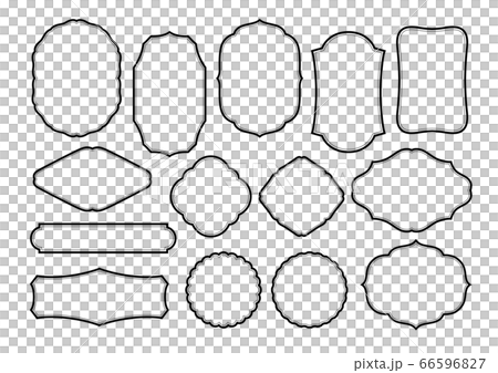 色んな形のアンティークフレームシンプル黒セットのイラスト素材