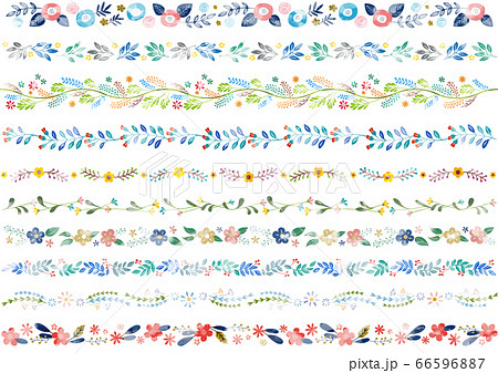 水彩画風 植物ラインのセット2 水彩画風 植物ラインのセット2 66596887