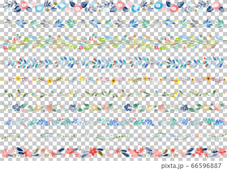 水彩画風 植物ラインのセット2 水彩画風 植物ラインのセット2 66596887