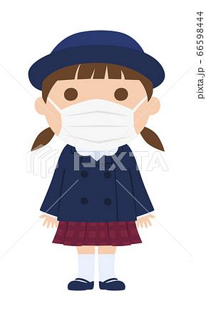 可愛い幼稚園生の女の子 感染予防の為にマスクをしてるイラスト のイラスト素材
