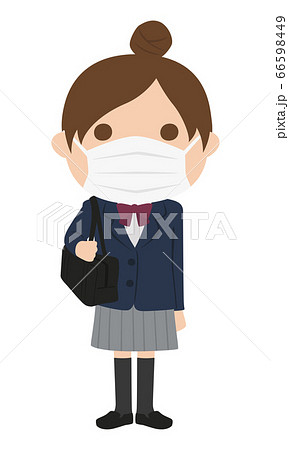 ブレザーを着た女子高校生 感染予防の為に登下校中もマスクをしてるイラスト のイラスト素材