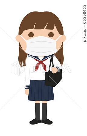セーラー服を着た中学生の女の子 感染予防の為に登下校中もマスクをしてるイラスト のイラスト素材