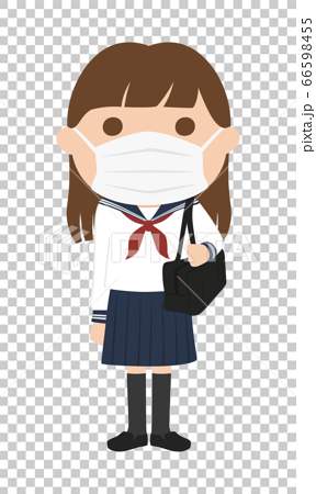 セーラー服を着た中学生の女の子 感染予防の為に登下校中もマスクをしてるイラスト のイラスト素材