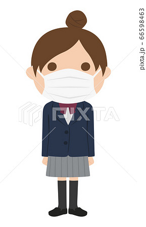 ブレザーを着た女子高校生 感染予防の為にマスクをしてるイラスト のイラスト素材