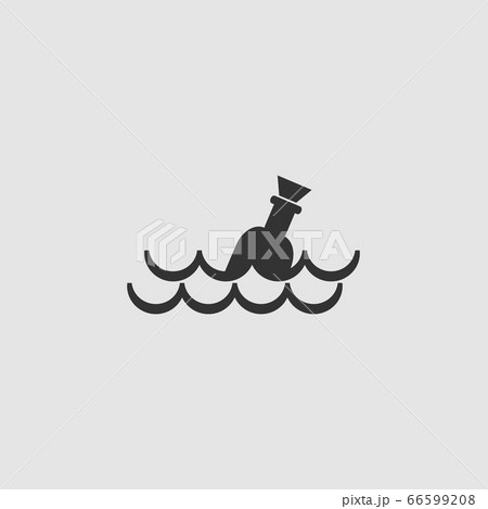 Bottle floating on waves icon flat. 66599208