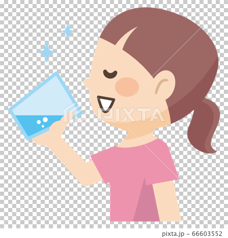 Illustration of a young woman drinking a glass of water 66603552