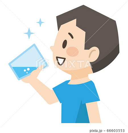 コップの水を飲む若い男性のイラストレーションのイラスト素材 コップの水を飲む若い男性のイラストレーションのイラスト素材