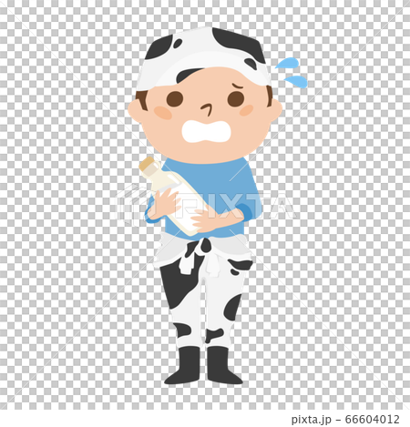 A male dairy farmer wearing a cow-tie. Illustration of a man sweating and panicking. 66604012