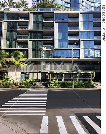 Crosswalks and new condominium at the intersection Crosswalks and new condominium at the intersection 66605005
