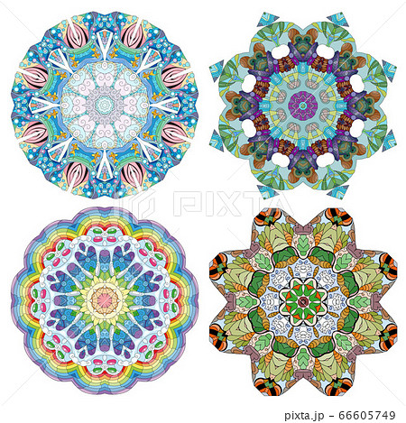 Hand drawn zentangle set of 4 color mandalas for Hand drawn zentangle set of 4 color mandalas for 66605749