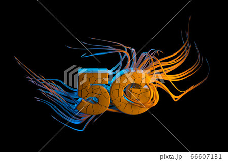 Conceptual Conspiracy chipization image of 5g lettering made by cracked white stone with horrible tentacles. 3d illustration background 66607131