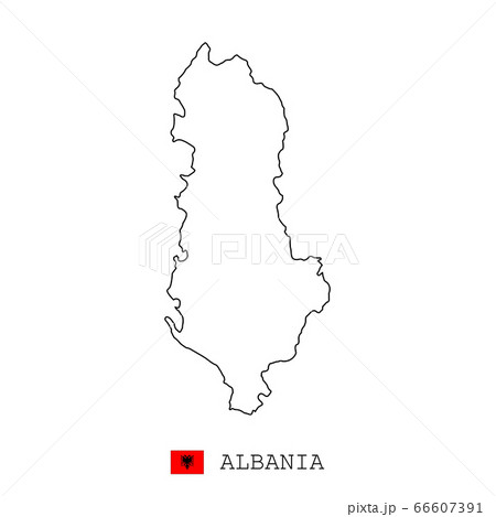 Albania map line, linear thin vector simple and flag. Black on white background 66607391