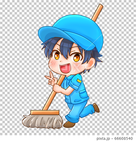 モップをかける男性のイラスト素材