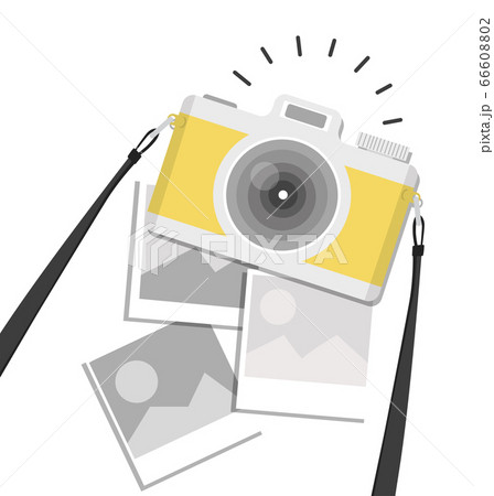 hanging vintage camera with photo On Isolate White 66608802