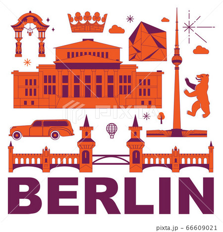 Berlin culture travel set, famous architectures and specialties in flat design. Business travel and tourism concept clipart. Image for presentation, banner, website, advert, flyer, roadmap, icons 66609021