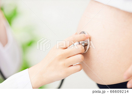 妊婦の胎児の心拍を聴診器で聞いている 66609214