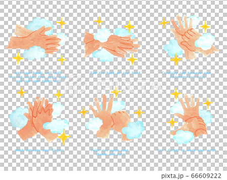 感染症予防のための正しい手洗いの手順を水彩画イラスト  感染症予防のための正しい手洗いの手順を水彩画イラスト  66609222