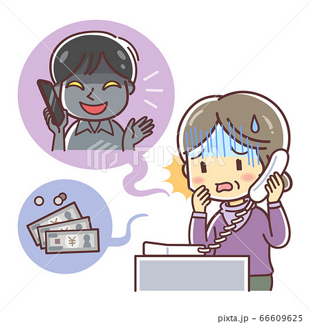 詐欺の電話を受けるシニア世代の女性 66609625