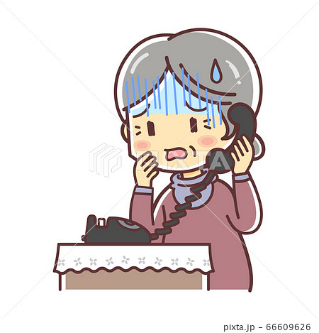 固定電話で話す高齢の女性（心配する） 66609626