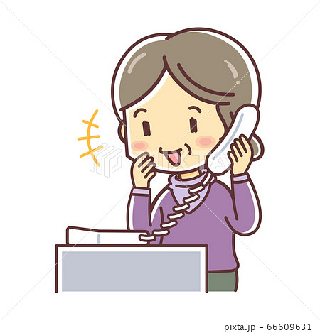 固定電話で話すシニア女性のイラスト素材