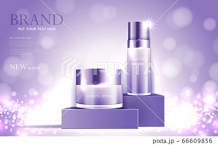 Cosmetics or skin care gold product ads purple bottle and background glittering light effect. vector design. Cosmetics or skin care gold product ads purple bottle and background glittering light effect. vector design. 66609856
