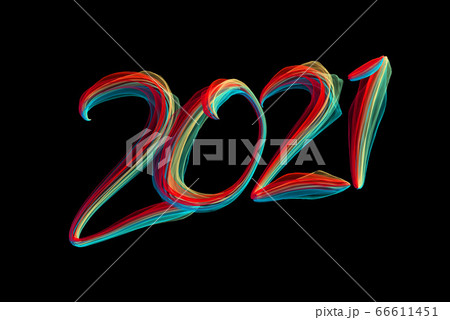Happy new year 2021 numbers lettering written by colorful flame particles isolated on black background 66611451