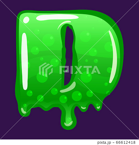 Slime font type letter D latin alphabet. Green bubbling toxic mold. Vector cartoon style illustration 66612418