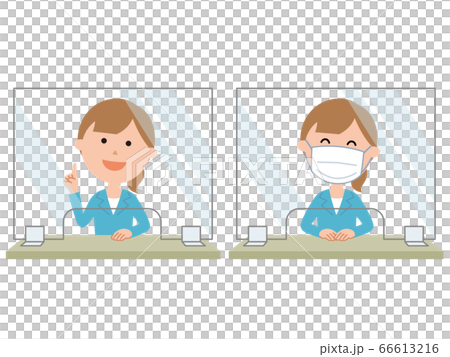 受付  ウイルス感染予防のためアクリル板を設置  女性社員 66613216