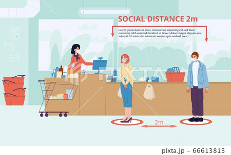 Man woman keep social distance two meter at shop Man woman keep social distance two meter at shop 66613813