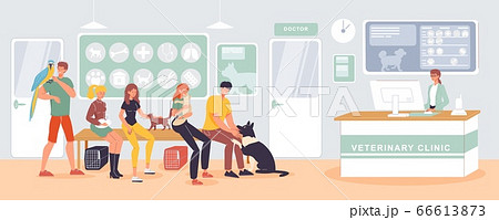 People pet queue at veterinary clinic reception People pet queue at veterinary clinic reception 66613873
